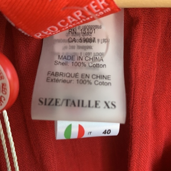 Red Carter Cotton Gauzy Popover Tunic Red Cover Up XS - Picture 8 of 10